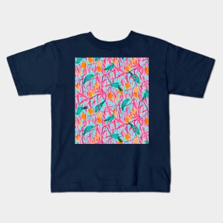 Teal Parrots and Mangoes Kids T-Shirt